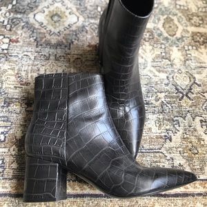 Marc Fisher black snakeskin booties